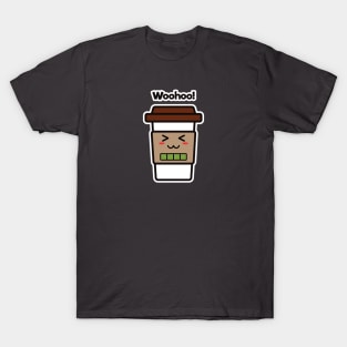 Woohoo! | Coffee Cup | Charging | High Battery | Cute Kawaii | Dark Gray T-Shirt